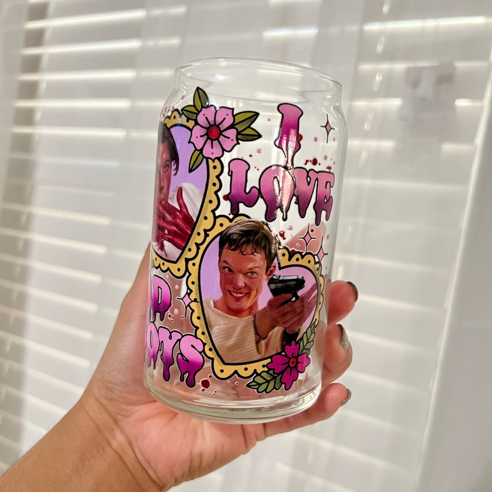 - I Love Bad Boys Scream Libby 16oz Glass Can with Lid and Straw